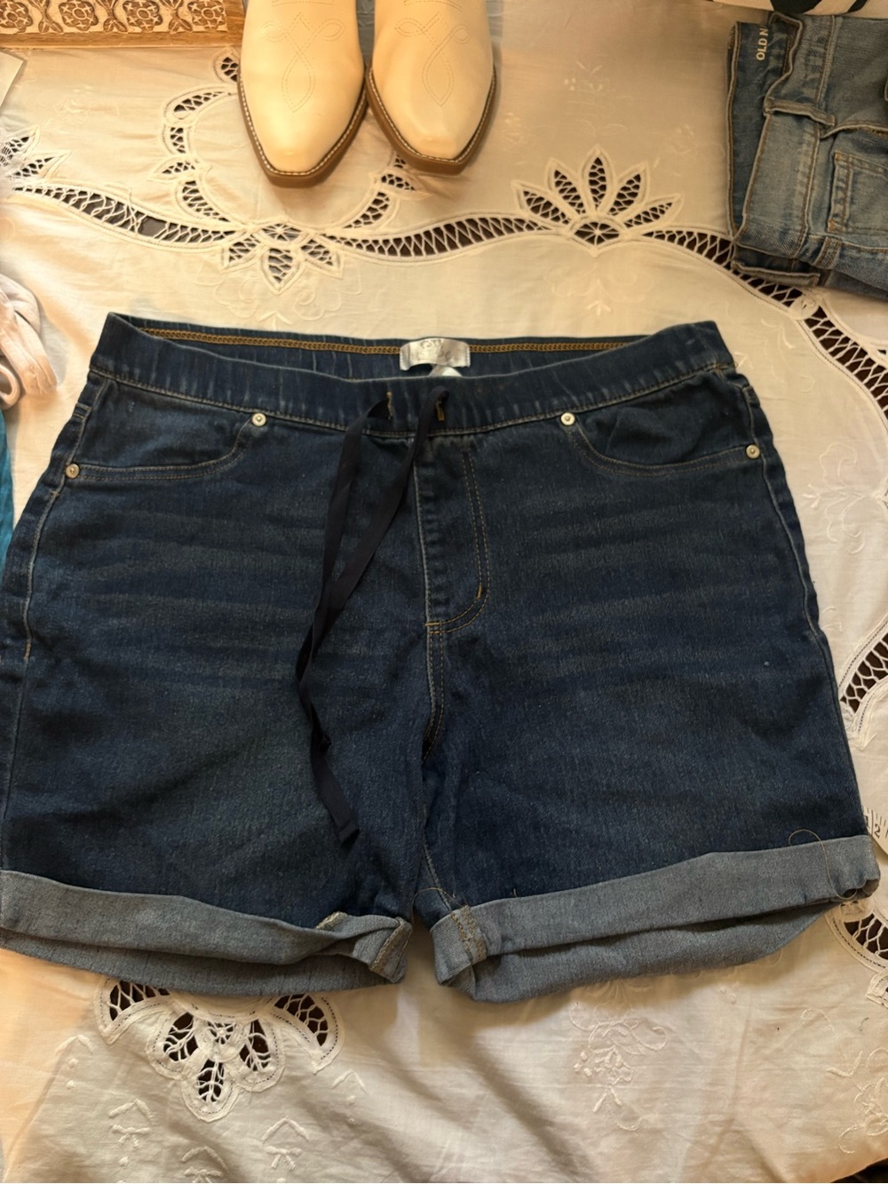 just be Dark Blue Denim Roll-Cuff Jean Shorts